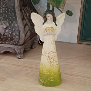 Angel with Wings Figurine Hugging a Heart Resin Floral 6.5" Gift Idea
